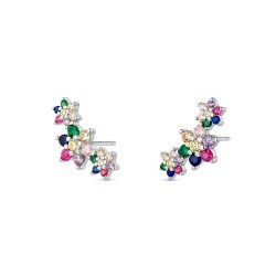 Multicolor Stars Rhodium Plated Silver Climber Trend Earring