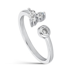 Open fine rhodium-plated silver ring with zircons
