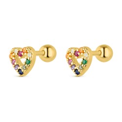 Silver plated multicolored heart 5 mm piercing