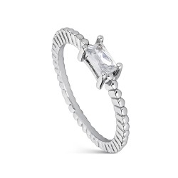 Baguette zirconia solitaire ring with four claws