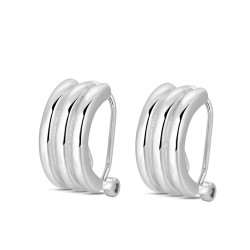 Triple half round rhodium plated silver earring with 15...