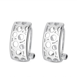 Rectangular rhodium-plated silver earring with openwork...