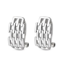 Openwork rectangular rhodium-plated silver earring with...