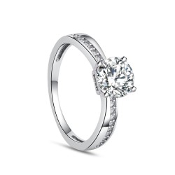 Zircon solitaire ring on rail arm with claws