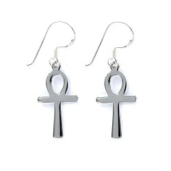 Smooth Silver Earrings With Cross Of Life And Hippy Closure