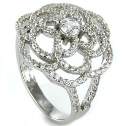 Ring Of Silver And Zirconia Openwork Triple Flower YP