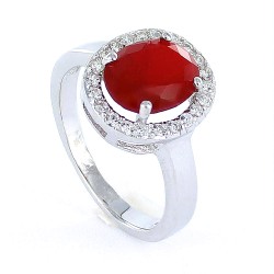 Oval Cubic Zirconia Ring With Faceted Air-Mounted Center...