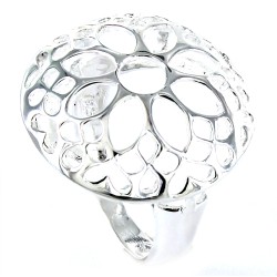 Round Silver Ring Bombé Very Openwork With 8 Petals...