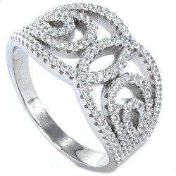 Micro Pave Zirconia Ring Crossed Concentric Drops