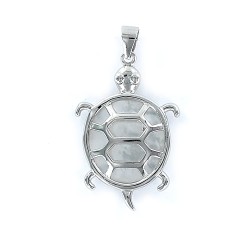 28mm Mother of Pearl Tortoise Silver Pendant