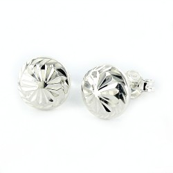 Round Flat Gallonated Silver Earring With Pressure Closure
