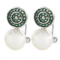 Silver And Pearl 9mm Earring You And Me Double Disc Color...