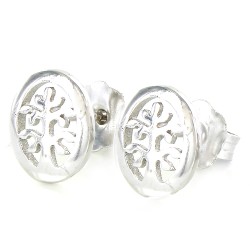 Silver Earrings With Oval Bezel With Tree And Pressure...