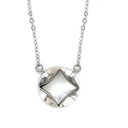Silver Pendant And Nacre Round 14 Mm With Rhombus And 42...