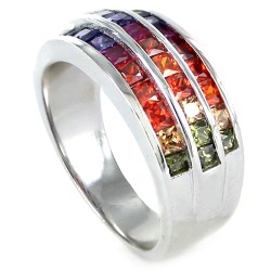 Triple Rainbow Ring With Colored Princesses In The Center