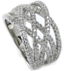 Wide Openwork Zirconia Ring Crossed Wires Forming Diamonds