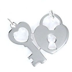 Smooth Silver Pendant Heart Padlock With Key And Double...