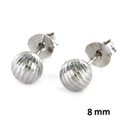 8 Mm Galloned Ball Silver Earring Pressure Closure