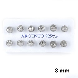 Silver Earring 8 Mm Balls Pack Of 6 Pairs Pressure Closure