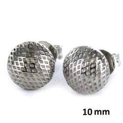 Silver Earring Crushed Ball Rhombuses 10 Mm Pressure Closure
