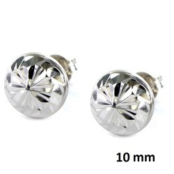 10mm Carved Crushed Ball Silver Earring Pressure Closure