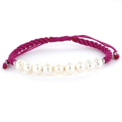 Colored Macrame Bracelet With Nine 6mm River Pearls