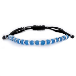 Macramé Bracelet With Fifteen 4mm Blue Cat's Eye Beads...