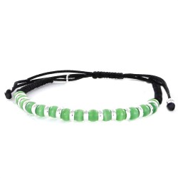 Macrame Bracelet With Fifteen 4mm Green Cat's Eye Beads...