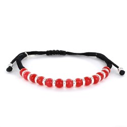 Macrame Bracelet With Fifteen 4mm Red Cat's Eye Beads...