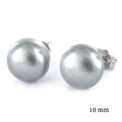 10mm Flat Gray Natural Pearl Earring With Push Back