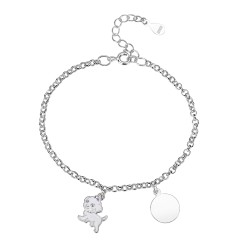 Rhodium-plated silver 15+3 cm rolo bracelet with enameled...