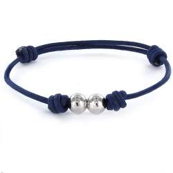 2 Mm Colored Waxed Cord Bracelet With Two 8 Mm Blue...