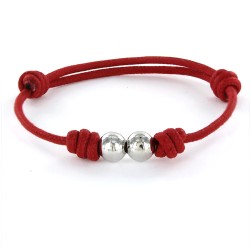 2 Mm Colored Waxed Cord Bracelet With Two 8 Mm Red...