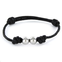 2mm Colored Waxed Cord Bracelet With Two 8mm Black...