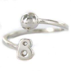 8mm Initial B Cross Rhodium Plated Silver Ring with 6mm Ball