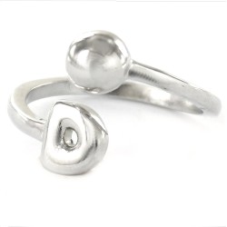 8mm Initial D Cross Rhodium Plated Silver Ring with 6mm Ball