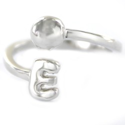 8mm Initial E Cross Rhodium Plated Silver Ring with 6mm Ball