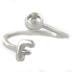 8mm Initial F Cross Rhodium Plated Silver Ring with 6mm Ball