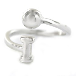8mm Initial I Cross Rhodium Plated Silver Ring with 6mm Ball