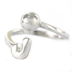 8mm Initial J Cross Rhodium Plated Silver Ring with 6mm Ball