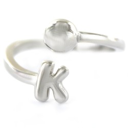 8mm K Initial Cross Rhodium Plated Silver Ring with 6mm Ball