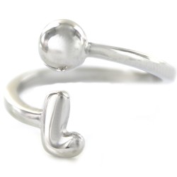8mm Initial L Cross Rhodium Plated Silver Ring with 6mm Ball