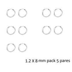Silver Hoop Earring Thread 1.2 X 8 Mm Pack Of 5 Pairs