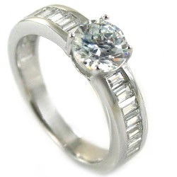 5mm Cubic Zirconia Solitaire Ring Arm With Baguettes