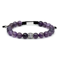 Men's bracelet with 8 mm amethyst balls with silver and...
