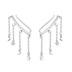 Climber trend earring in rhodium silver chains with stars...