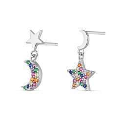 Rainbow moon and multicolored star earring hanging from 8...