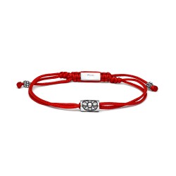 Men's red silk thread knotted bracelet with three beads...
