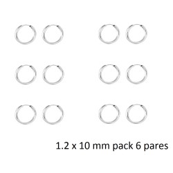 Silver wire hoop earring 1.2 x 10 mm pack of 6 pairs