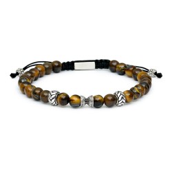 Men's bracelet with 6 mm cat's eye balls with three beads...